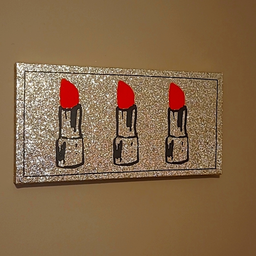 Colleen Karis Designs - Gold Glitter Red Lipstick artwork, canvas, DARLING ♥♥♥